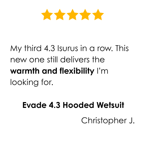 Five-star rating for Evade 4.3 Hooded Wetsuit with a review by Christopher J.