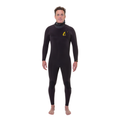 Man wearing a black wetsuit with a logo on a white background
