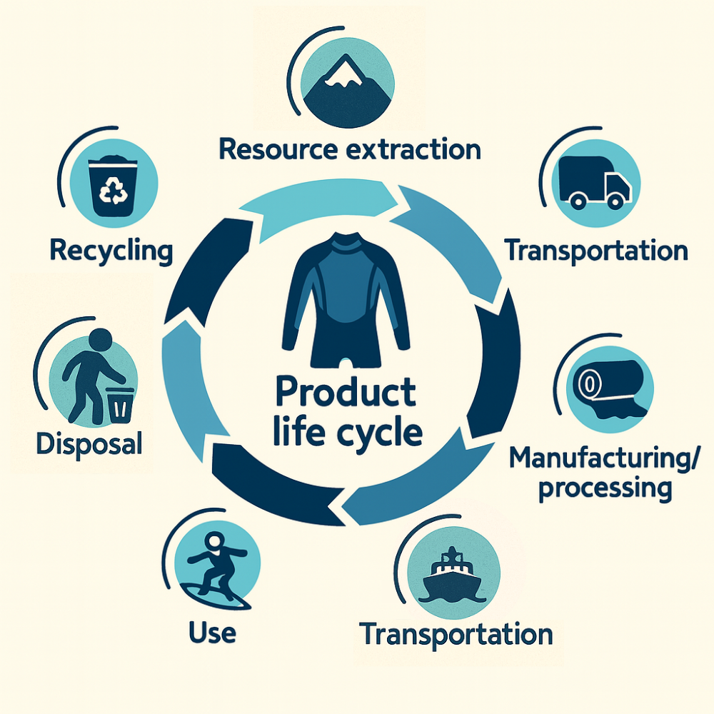 Product life cycle diagram with icons and text on a white background